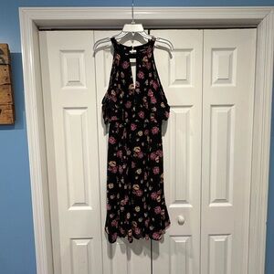 Floral Halter Dress with cold shoulder